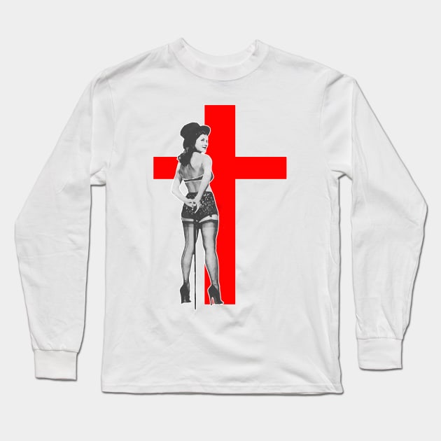 Girl wearing top hat and cross Long Sleeve T-Shirt by Marccelus